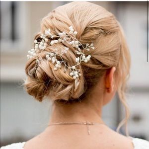 Bridal Pearl and Crystal Vine Headpiece 14”